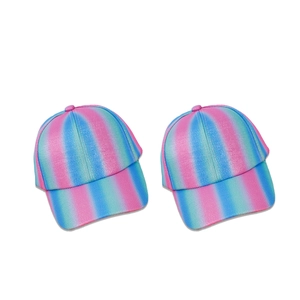 Kids rainbow gradient baseball caps with shiny glitter and sequins on white background