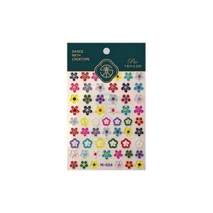 3D colorful floral embossed nail stickers with gold accents and multiple color patterns