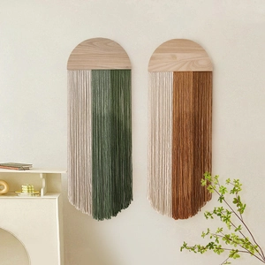 Bohemian macrame wall hanging with semi-circle wood and tassels for Nordic home decor