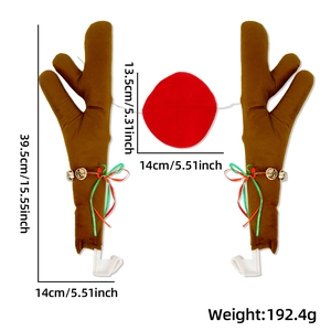 Detailed view of Christmas car reindeer antlers with gold bells and a red plush nose