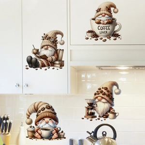 Set de stickers muraux nains de café marron pour décoration de cuisine et armoire