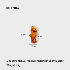 Waterproof orange enamel seahorse pendant in stainless steel for DIY jewelry making