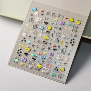3D bow and animal pattern nail art stickers with glitter shell finish for DIY crafts