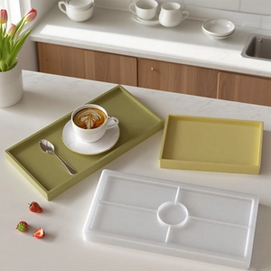 Modern rectangular resin trays for serving coffee and organizing home tabletop decor