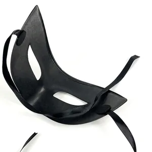 Thick matte black masquerade mask for men featuring comfort foam pads and ribbon ties