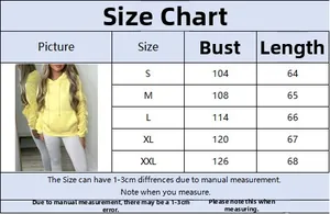 Detailed size chart for solid color hoodie showing bust and length measurements in centimeters