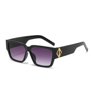 Chic black square frame sunglasses with purple gradient lenses and gold diamond accents
