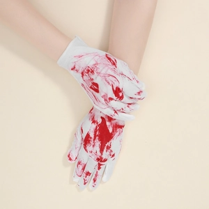 Halloween Blood Splatter Gloves Polyester Scary Costume Props White Red Horror Cosplay Party Decoration For Adults