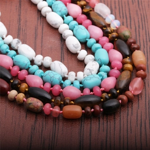 Vintage Natural Stone Beaded Necklace Egg Shaped Agate Tiger Eye Turquoise Jewelry For Women Handmade
