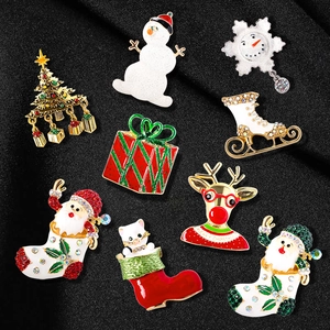 Christmas Series Alloy Rhinestone Enamel Brooch Santa Claus Christmas Tree Snowman Festive Pin Jewelry For Party Decoration