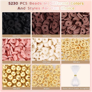 Vue détaillée du kit DIY 5230pcs incluant perles heishi, perles métal et fil élastique