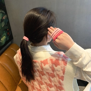 Pink elastic hair ties set for women, high stretch fabric scrunchies for ponytail styling
