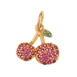 Ciondolo a forma di ciliegia dorata con cristalli rosa e verdi per gioielli DIY