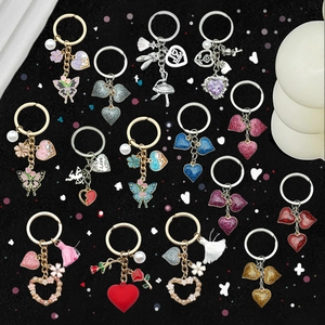 Valentine's Day Zinc Alloy Enamel Heart Rose Butterfly Keychain For Women Romantic Pink Red Love Envelope Keychain Charm Gift