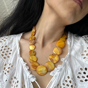 Bohemian Shell Beaded Necklace Round Gradient Disc Vacation Style Summer Neckwear Accessory For Women