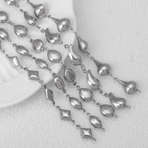 Polished stainless steel oval and teardrop geometric chain necklaces for DIY jewelry making