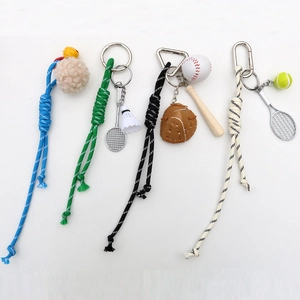 Adjustable Braided Nylon Rope Keychain Bag Charm For Women Men Sports Baseball Tennis Soccer Ball Pendant Luggage Tag Accessory