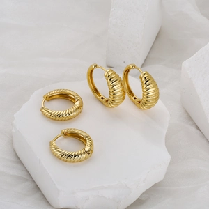 Twisted Hoop Earrings Copper Gold Plated Croissant Rope Texture Oval Round Minimalist Retro Ear Buckle For Women
