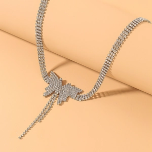Rhinestone Butterfly Choker Necklace Alloy Clavicle Chain Tassel Elegant Vintage Fashion Jewelry For Women