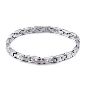 Minimalist silver titanium steel bracelet with germanium stone and rectangular links