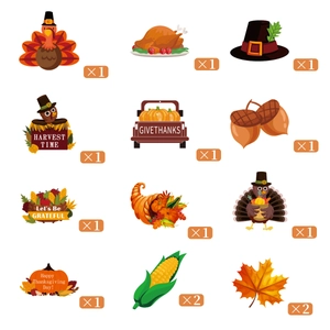 Set of 14 Thanksgiving spiral hanging decorations with turkeys and pumpkins for parties