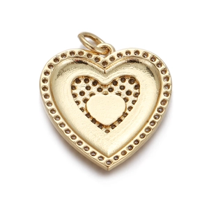 Golden double heart zircon pendant with polished finish and beaded edge detail