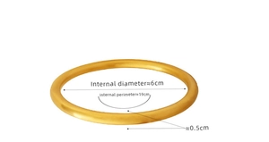 Detailed dimensions of the 18K gold-plated stainless steel bangle showing size parameters
