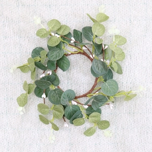 Artificial Eucalyptus Wreath Satin Plastic Candle Ring With Small Berries Round Floral Greenery Garland For Home Table Decor