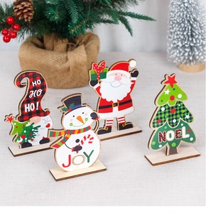 Set of 4 Christmas wooden table signs featuring Santa, snowman, tree and gnome