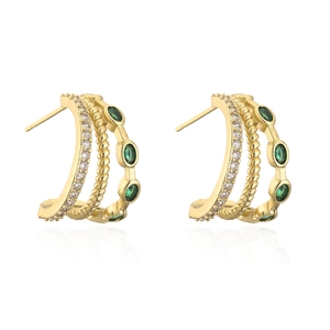 18K gold plated copper earrings with green zircon and multi-layer geometric design