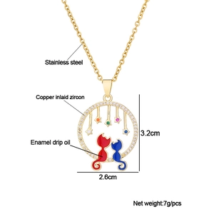 Technical detail of cat pendant showing 3.2cm size and stainless steel material info