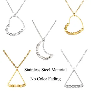 Rotatable Beads Stress Relief Necklace Stainless Steel Anti-Anxiety Geometric Heart Moon Triangle Pendant Jewelry For Women Men