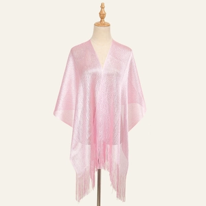 Sparkly pink metallic shawl with fringe trim for beach or evening party wear