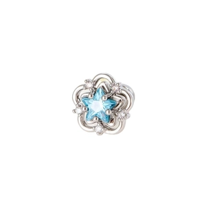 Elegant silver flower cartilage stud with blue star zircon and clear crystals