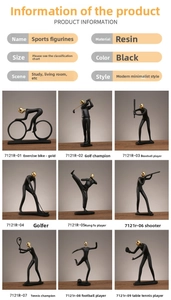 Détails de figurines d'athlètes en résine noir mat avec touches dorées pour décor moderne