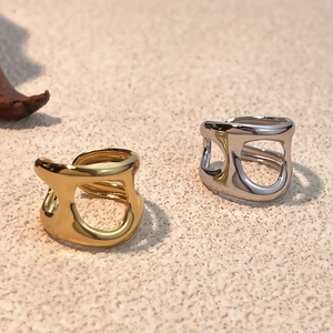 Irregular hollow geometric open rings in gold and silver stainless steel finishes