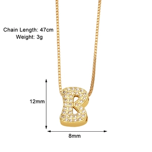 Detail view of gold letter B necklace with zircon stones and 47cm chain specifications