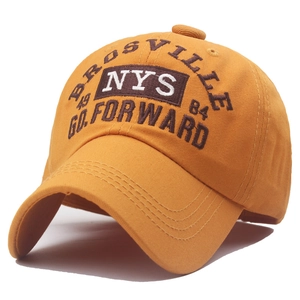 Orange NYS cotton baseball cap with 3D embroidery and adjustable curved brim visor