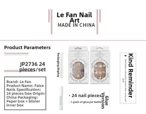 Détails du kit de 24 faux ongles ballerine pailletés avec pointes French et colle