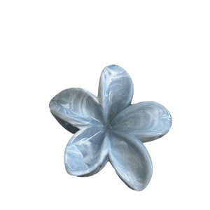 Blue and white marble acetate frangipani flower hair claw clip for elegant styling