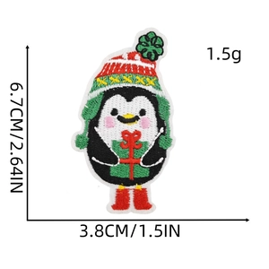 Detailed size view of Christmas penguin embroidery patch with height and width dimensions