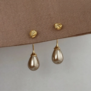 Waterdrop Dangle Earrings With Silver Earring Post Alloy Champagne Imitation Artificial Pearl French Vintage Elegant Jewelry Women
