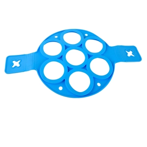 Blue 7-hole silicone pancake mold with handles for easy frying and DIY cooking