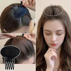 Invisible black hair volume pads with breathable mesh and clips for crown lift styling