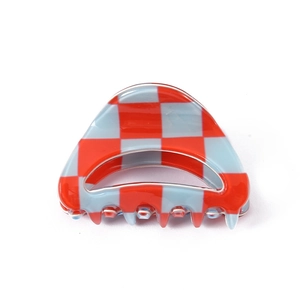 Chic red and blue checkerboard acrylic hair claw clip for elegant updo hairstyles