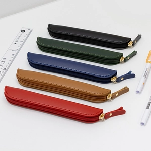 Minimalist faux leather pencil case set with gold metal zippers in five elegant colors
