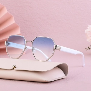 Chic square frame sunglasses with blue-purple gradient lenses and a white frame