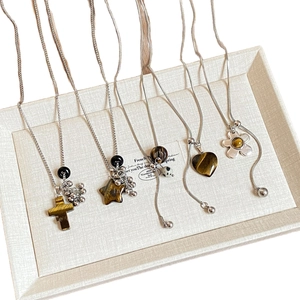 Tiger eye stone bead pendant necklaces in stainless steel with various shapes