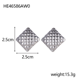 Minimalist square stainless steel stud earrings with elegant silver quilted pattern