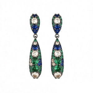 Boucles d'oreilles vintage en forme de goutte avec zircons multicolores et placage noir